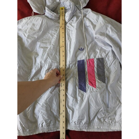 Vintage Adidas Windbreaker Track Jacket Trefoil Gray Women's Large 80s 90s Hood - Picture 6 of 11